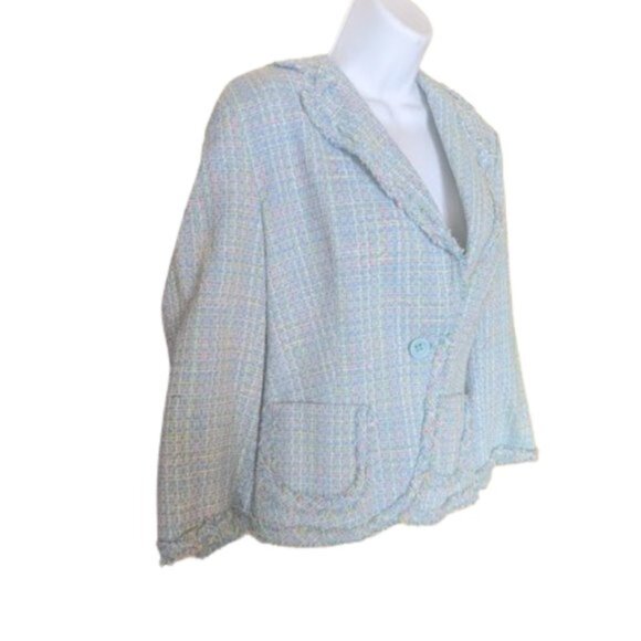 Zara Blue Boucle Tweed Jacket Blazer Fits Size Small - Picture 3 of 8